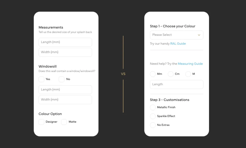 We used A/B split testing on enquiry forms for a client to measure and improve UX design