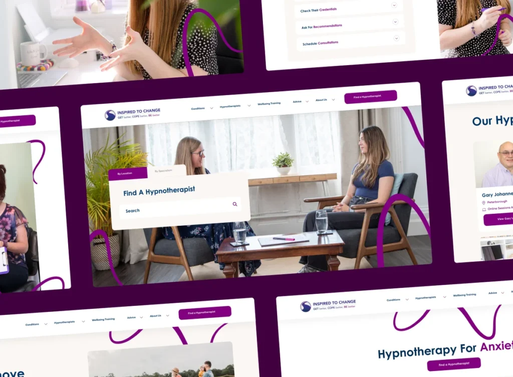 Examples of new website design that Yellow Circle created for Inspired to Change