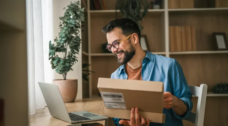 ecommerce business owner checking orders on his laptop